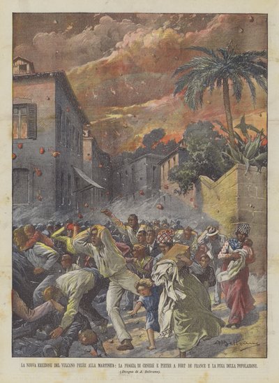The New Eruption of the Pelee Volcano in Martinique, The Rain of Ash and Stones in Fort De France by Achille Beltrame