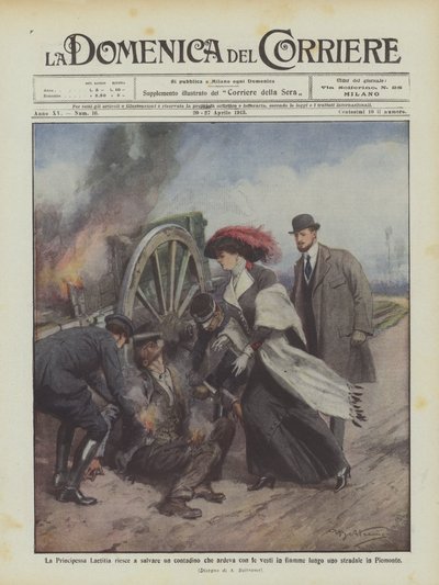 Princess Laetitia manages to save a farmer whose clothes were on fire along a... by Achille Beltrame