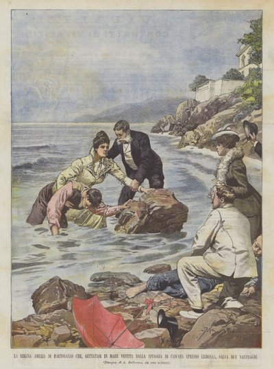 Queen Amelia of Portugal Throwing Herself into the Sea from the Beach of Cascais by Achille Beltrame