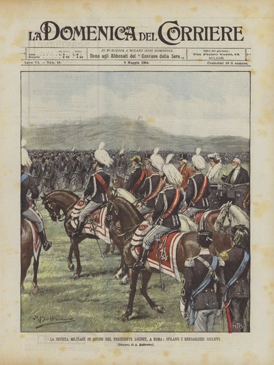 The Military Review in Honor of President Loubet in Rome, the Cyclist Bersaglieri Parade by Achille Beltrame