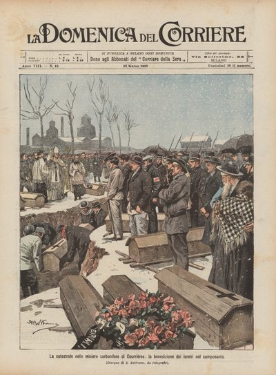 The Catastrophe in the Courrieres Coal Mines, the Blessing of the Coffins in the Cemetery by Achille Beltrame