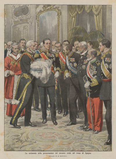 The Ceremony of Presenting the Newborn Heir to the Throne of Spain by Achille Beltrame