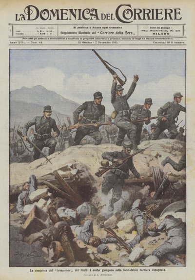 The Conquest of the Mrzli Trench, Our Men Reach the Formidable Captured Barrier by Achille Beltrame