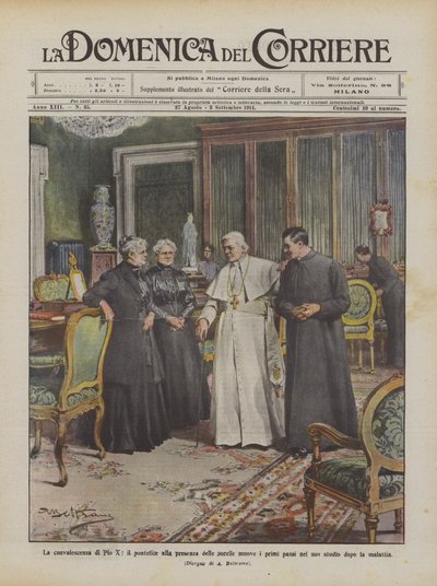 The Convalescence of Pius X: The Pope Takes His First Steps in the Presence of His Sisters by Achille Beltrame