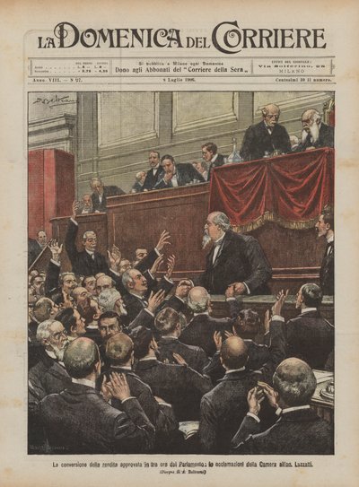 The conversion of the annuity approved in three hours by Parliament, the acclamations of the Chamber to Hon. Luzzatti by Achille Beltrame
