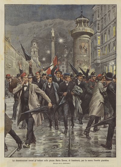 The Demonstration Against Italians in Maria Theresa Square, Innsbruck, for the New Law Faculty by Achille Beltrame