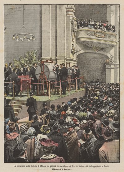 The Milan Lottery Draw with a Prize of One Million Lire, in the Celebration Hall at the Park by Achille Beltrame