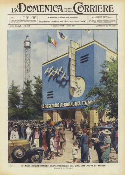 The Crowd at the Italian Aeronautics Exhibition in the Milan Park by Achille Beltrame