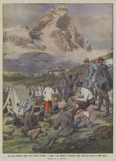 The popular alpine excursion from Cervino to Rosa, the thousand and more mountaineers camped in the Breuil basin at 2004 meters by Achille Beltrame