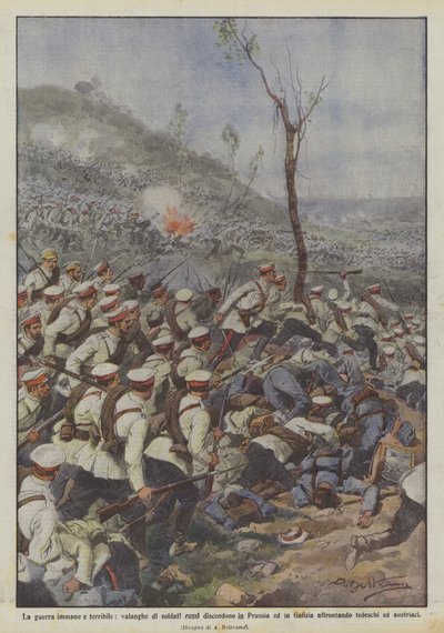 The Immense and Terrible War, Avalanches of Russian Soldiers Descend into Prussia and Galicia by Achille Beltrame