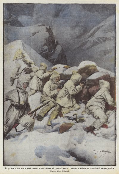 Our war among the eternal snows, in a trench of white coats while it is outlined by Achille Beltrame