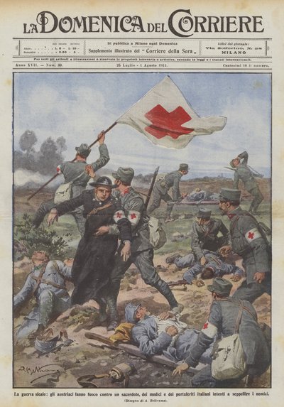 The Dishonorable War, the Austrians Fire on a Priest, Doctors, and Medics by Achille Beltrame
