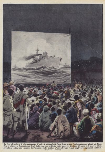 Electric Light and Cinema, Unknown to the People of Tigre, Arrive in Adua by Achille Beltrame