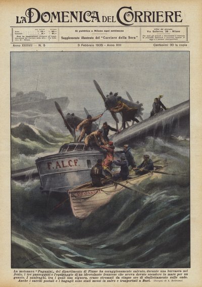 The Motor Ship Paganini of the Fiume Department Courageously Rescued During a Storm by Achille Beltrame
