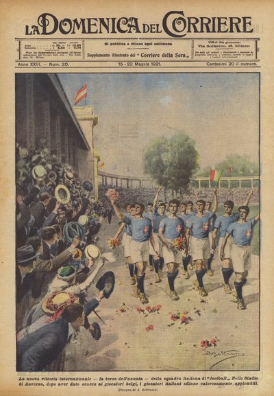 The new international victory, the third of the year, of the Italian football team by Achille Beltrame
