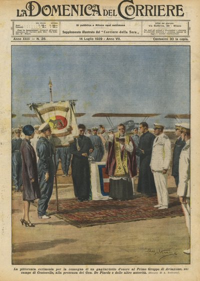 The Picturesque Ceremony for the Delivery of an Honor Banner to the First Aviation Group? by Achille Beltrame