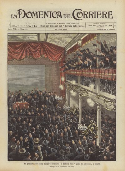 Proclamation of the railway strike, the rally at the House of Railway Workers in Milan by Achille Beltrame