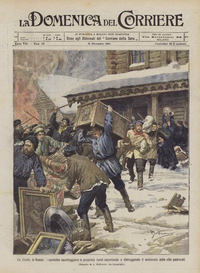 The Revolt in Russia, Peasants Looting and Destroying Rural Properties by Achille Beltrame