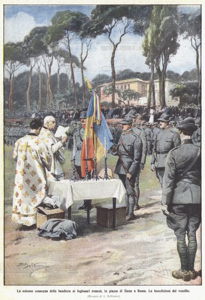 The Solemn Delivery of the Flag to the Romanian Legionnaires in Piazza di Siena in Rome by Achille Beltrame