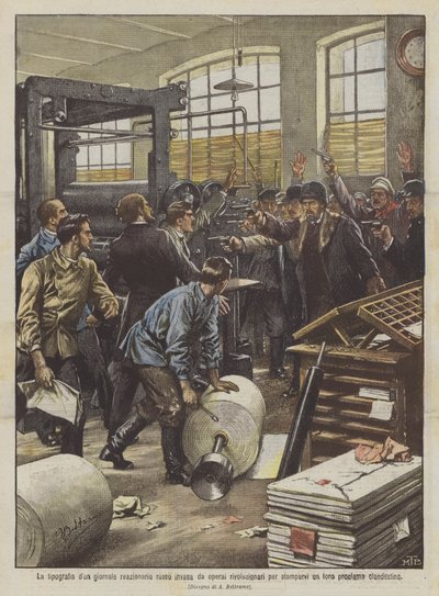The Printing House of a Russian Reactionary Newspaper Invaded by Revolutionary Workers to Print Their Own by Achille Beltrame
