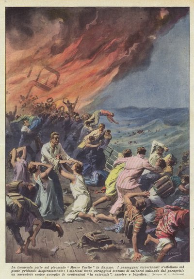 The Terrible Night on the Burning Steamer Morro Castle by Achille Beltrame
