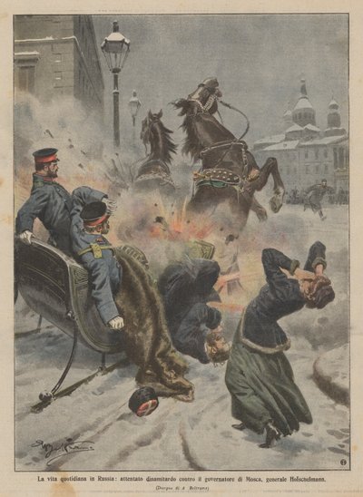 Daily Life in Russia, Bomb Attack Against the Governor of Moscow, General Holschelmann by Achille Beltrame