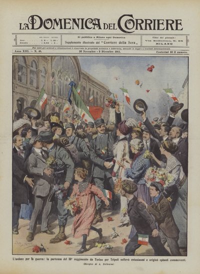 The Ardor for War, the Departure of the 50th Regiment from Turin for Tripoli Raised Enthusiasm by Achille Beltrame