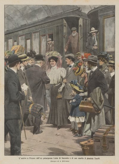 The Arrival in Florence of the Former Princess Luisa of Saxony and Her Husband the Pianist Toselli by Achille Beltrame