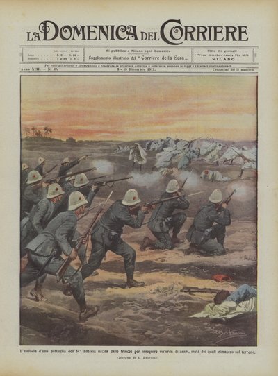 The Boldness of a Patrol of the 84th Infantry Leaving the Trenches to Chase a Horde of Arabs by Achille Beltrame