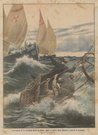 The Adventure of Three Aeronauts Departed from Rome, Fallen into the Open Adriatic Sea and Rescued by Fishermen by Achille Beltrame