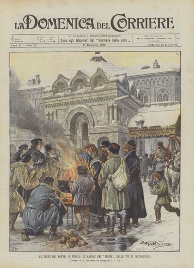 The Festivals of the Poor in Russia, The Christmas of the Peasants in the Streets of St. Petersburg by Achille Beltrame