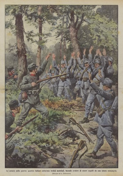 The tricks of war, four Italians capture thirteen Austrians, making them believe they are more numerous by Achille Beltrame