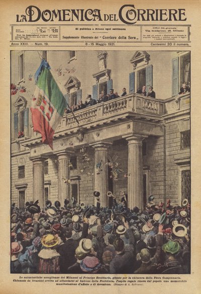 The enthusiastic welcome of the Milanese to the Crown Prince, who arrived for the closing of the Trade Fair by Achille Beltrame