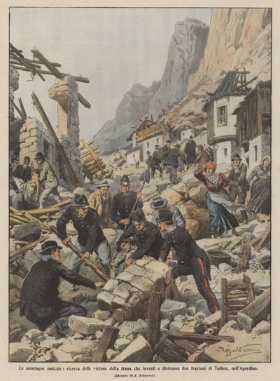 The Murderous Mountains, Search for Victims of the Landslide That Hit and Destroyed Two Hamlets by Achille Beltrame
