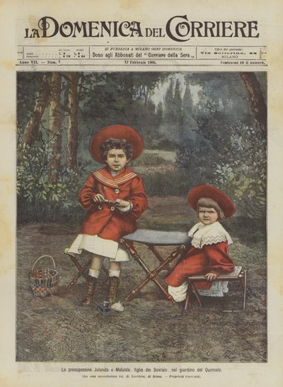 Princesses Jolanda and Mafalda, daughters of the Sovereigns, in the garden of the Quirinale by Achille Beltrame