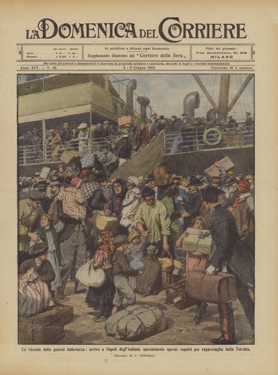 The Events of the Italo-Turkish War, Arrival in Naples of Italians, Especially Workers by Achille Beltrame