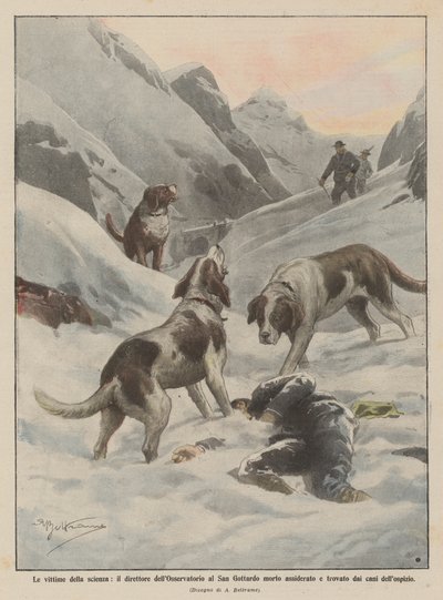 The Victims of Science, the Director of the Observatory at San Gottardo Found Frozen to Death by Achille Beltrame