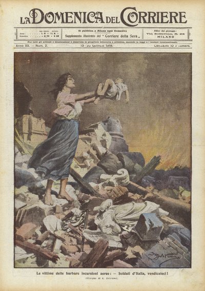 The Victims of Barbaric Air Raids, Soldiers of Italy, Avenge Us! by Achille Beltrame