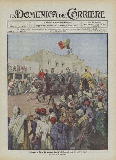The triumphant entry of General Lequio into Zavia, welcomed by the natives by Achille Beltrame
