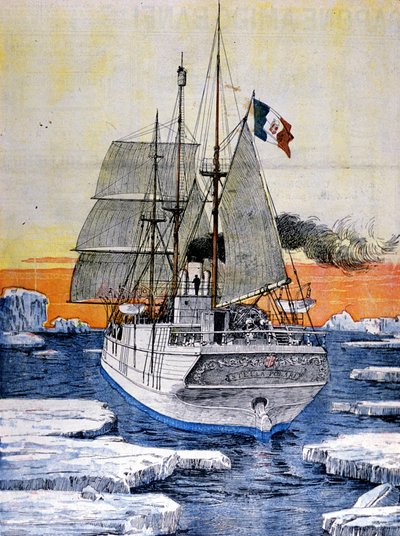 The polar expedition of Louis de Savoie, Duke of the Abruzzi: the ship Stella Polare in the ice. Illustration after a photograph. La Domenica del Corriere. 1899. by Achille Beltrame