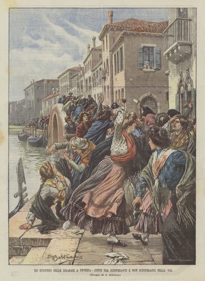 The Strike of the Cigar Makers in Venice, Fights Between Strikers and Non-Strikers in the Streets by Achille Beltrame