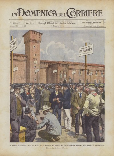 The Strike of Eleven Thousand Bricklayers in Milan, The Meeting in the Courtyard of the Castle for the Division by Achille Beltrame