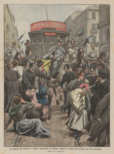 The Tram Strike in Milan, Strikers Trying to Prevent the Resumption of Service with Other Personnel by Achille Beltrame