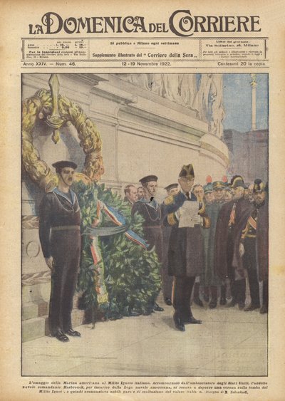 The Tribute of the American Navy to the Italian Unknown Soldier by Achille Beltrame