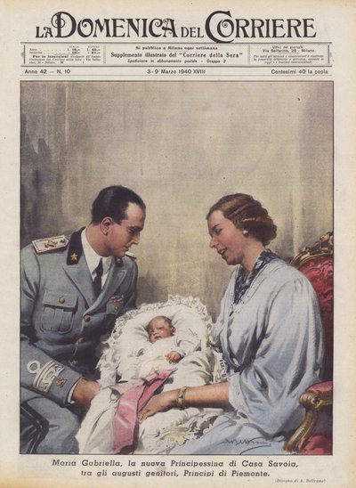 Maria Gabriella, the New Princess of the House of Savoy, with Her August Parents, Princes of Piedmont by Achille Beltrame