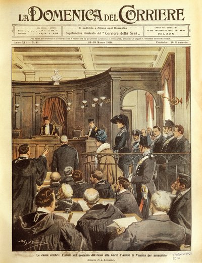 Maria Tarnowska on trial in Venice, by Achille Beltrame, illustration, from La Domenica del Corriere by Achille Beltrame