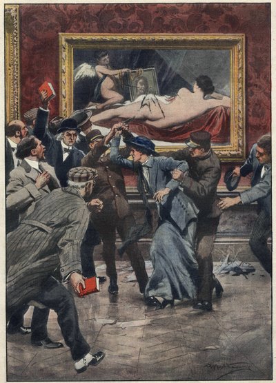 Mary Richardson Canadian suffragette activist cuts with a knife the painting 