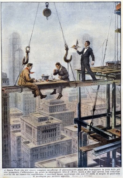 Meal of Two Foremen on the Frame of a Skyscraper in New York by Achille Beltrame