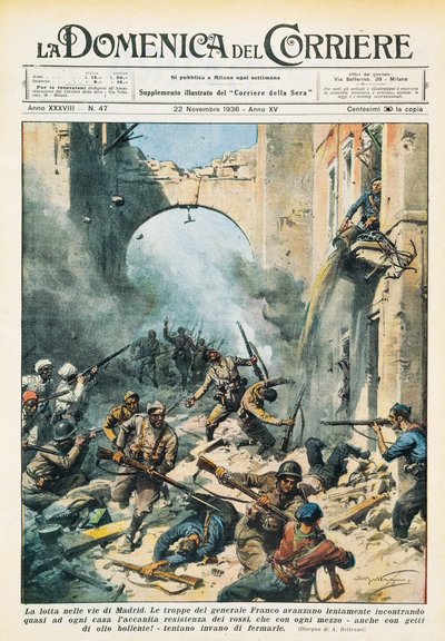 Melee in Streets of Madrid During Spanish Civil War by Achille Beltrame