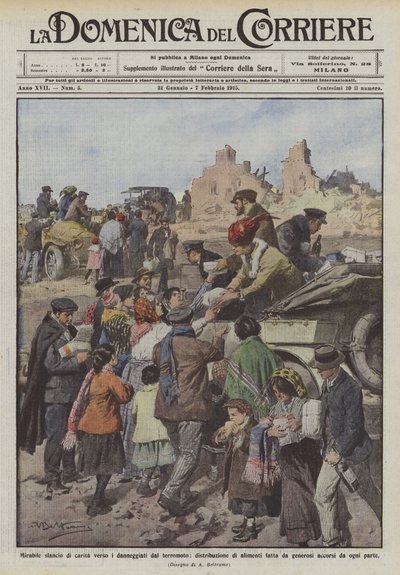 Wonderful surge of charity towards the earthquake victims, distribution of food by Achille Beltrame